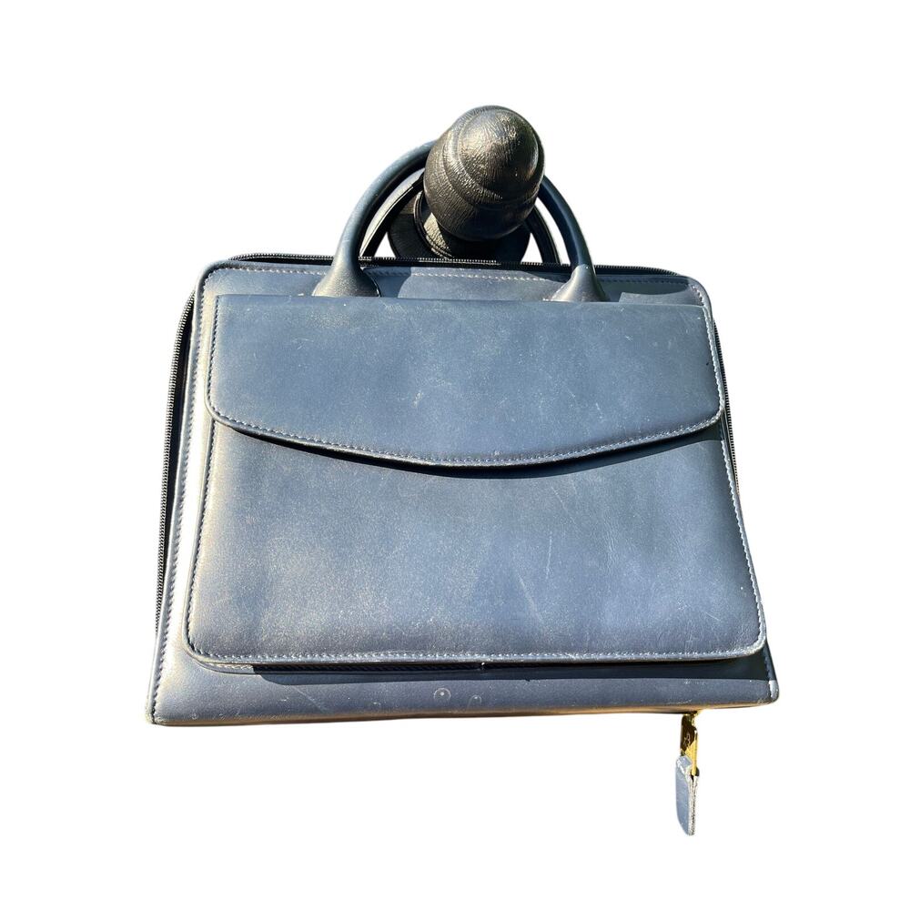 VINTAGE LEATHER FRANKLIN QUEST PORTFOLIO BRIEFCASE  NAVY BLUE